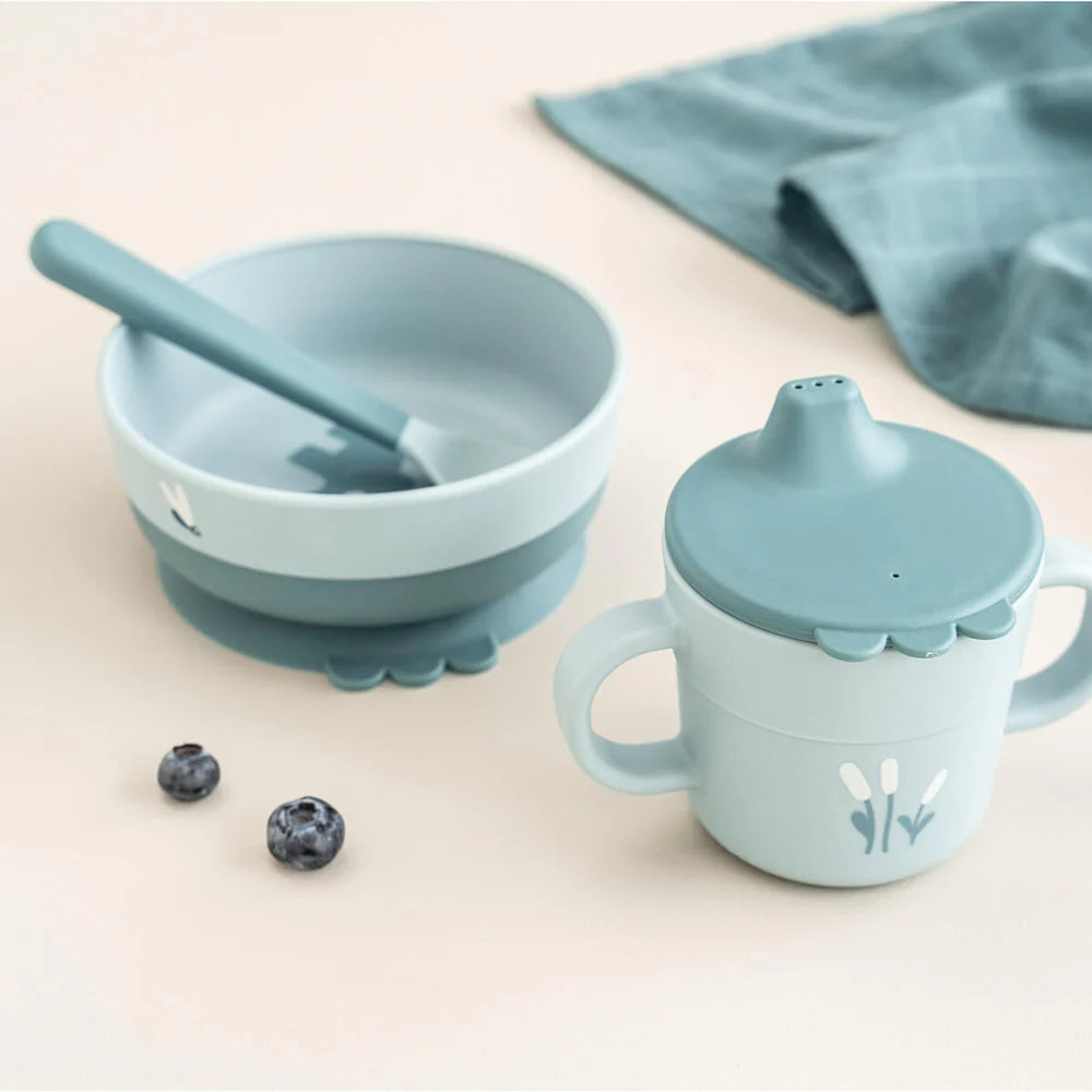 Комплект за първо хранене с вакуум 3 части Elphee Blue