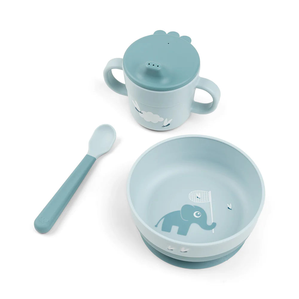 Комплект за първо хранене с вакуум 3 части Elphee Blue