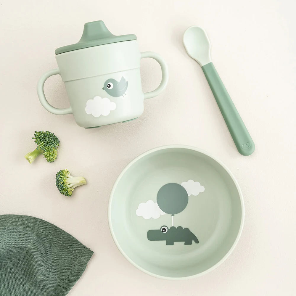 Комплект за първо хранене с вакуум 3 части Happy clouds Green