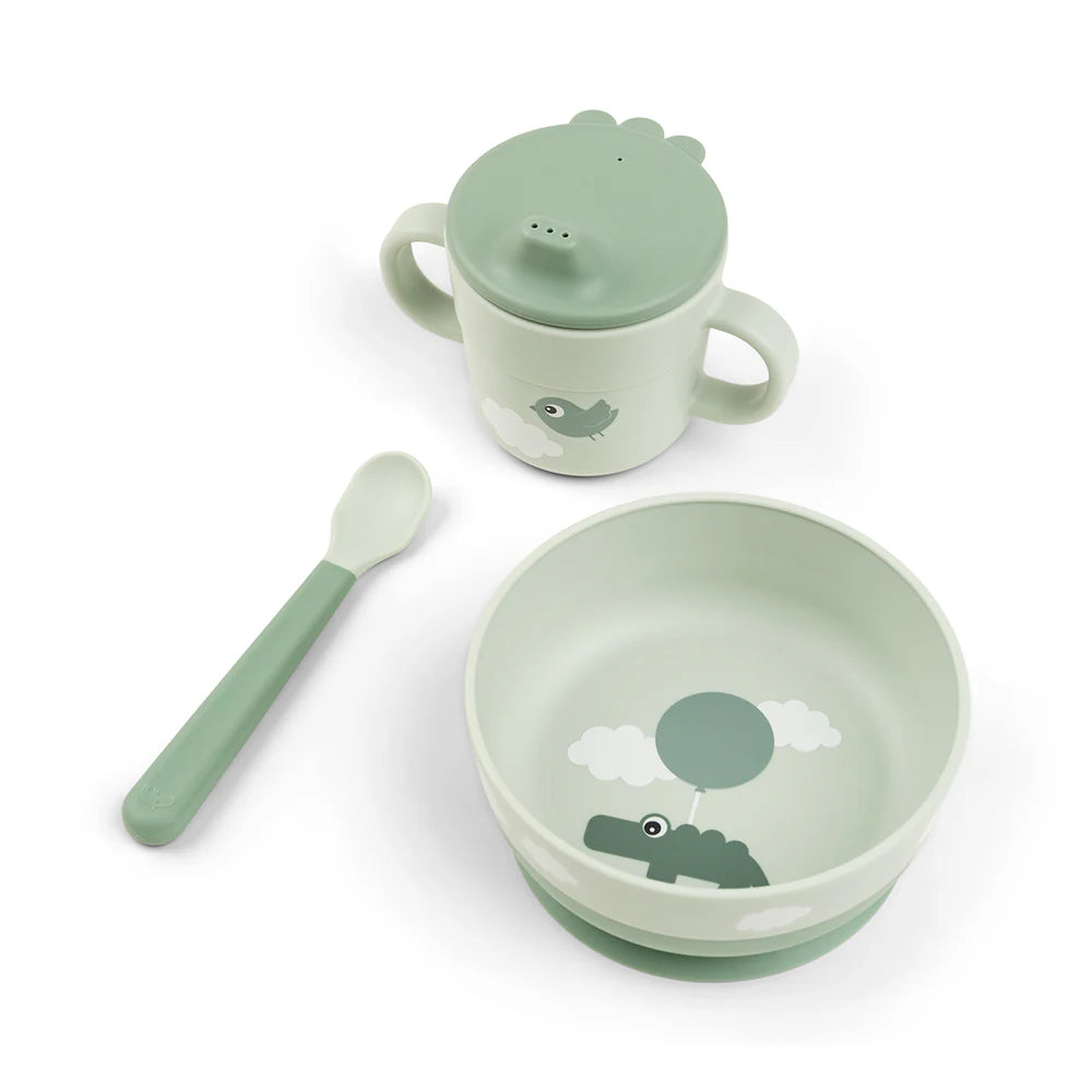 Комплект за първо хранене с вакуум 3 части Happy clouds Green
